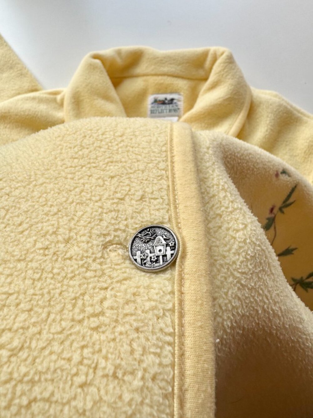 Vintage 00's NORTHERN REFLECTIONS Yellow Embroidered Bird Fleece Jacket, Size L - Picture 13 of 15